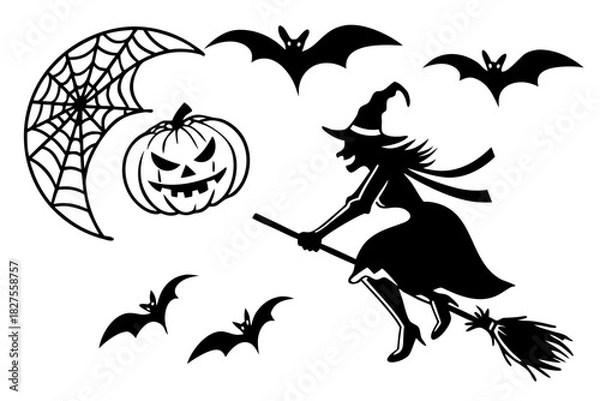 Obraz helloween sihouette black vector white background