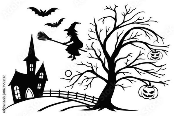 Obraz helloween sihouette black vector white background