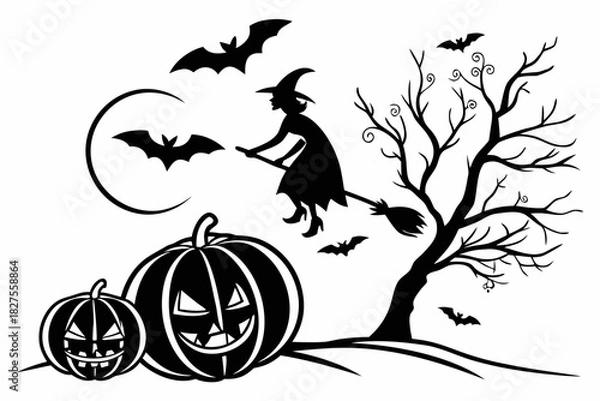 Obraz helloween sihouette black vector white background