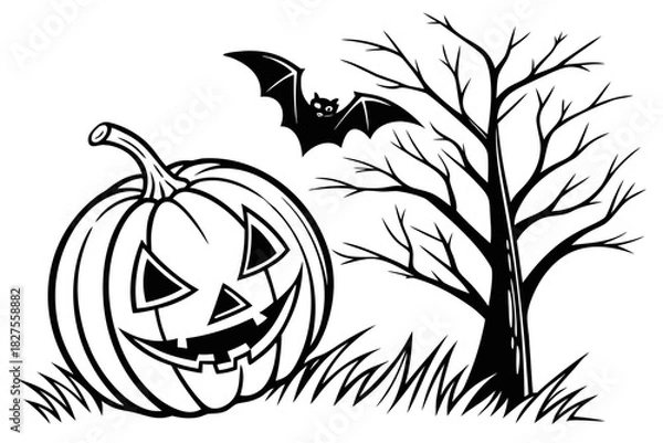Obraz helloween sihouette black vector white background