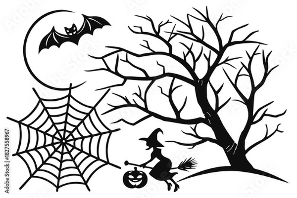 Obraz helloween sihouette black vector white background