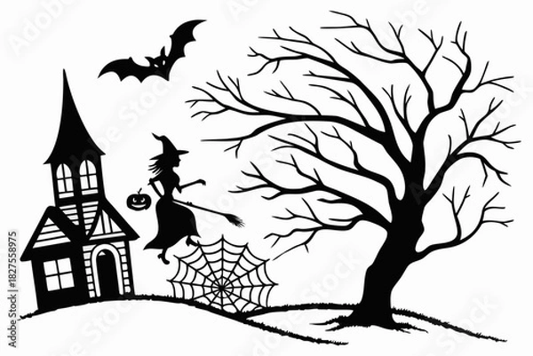 Obraz helloween sihouette black vector white background