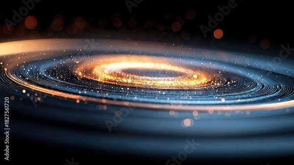 Fototapeta An abstract illustration of a galaxy formation with glowing particles and swirling patterns against a dark background.