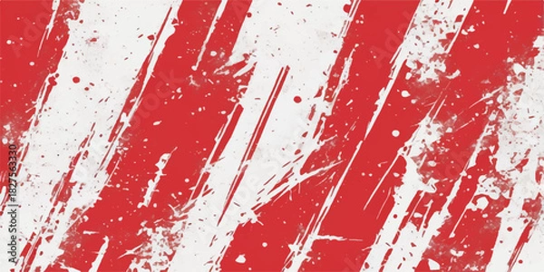 Fototapeta Red and white grunge texture background with blood splatter ink drops and dirty paint design