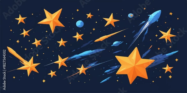 Fototapeta A seamless vector illustration of yellow stars and celestial bodies creating a night sky pattern for European Union flag design