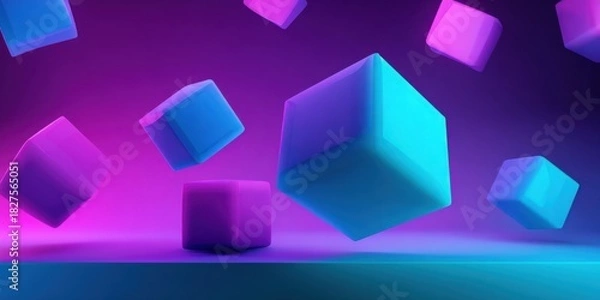Obraz Colorful floating cubes in a digital space background