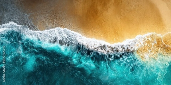 Obraz Waves crashing on sandy beach at sunset