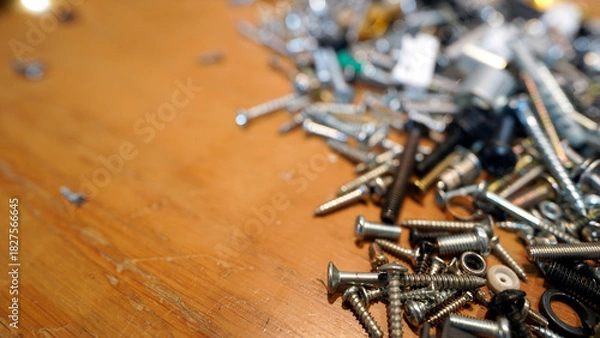 Fototapeta Mixed hardware tools with different types of nails and screws