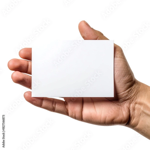 Obraz Hand holding blank white card on black background, presentation or mock up