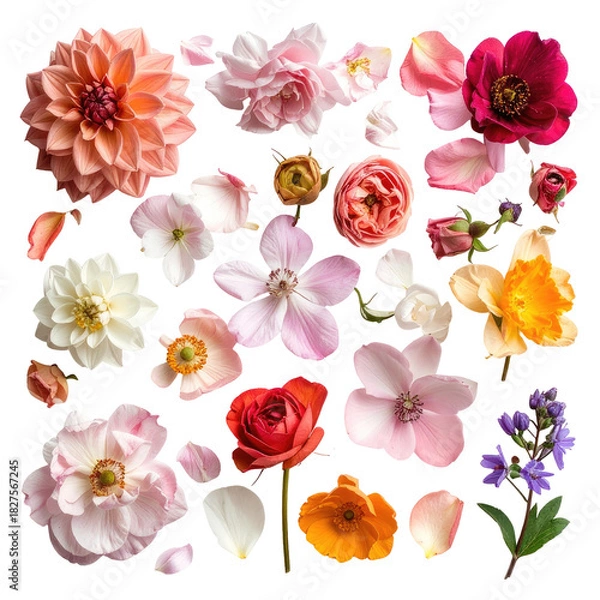 Obraz Assorted floral mix dahlias, roses, ranunculus, daffodils on black