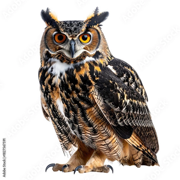 Obraz Majestic owl with striking amber eyes and intricate feather patterns