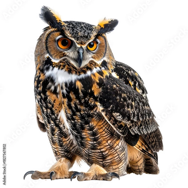 Obraz Great horned owl with sharp gaze, detailed feathers