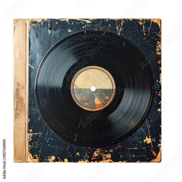 Obraz Worn album cover with vinyl record showing, textured and vintage style