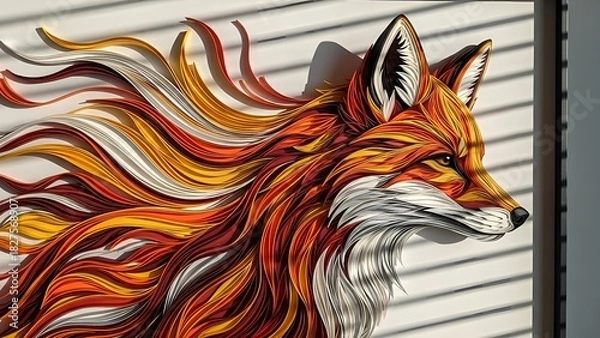 Fototapeta Vibrant fox artwork with stunning layered paper design, radiating warmth and creativity in a modern style - perfect for artistic projects and design concepts