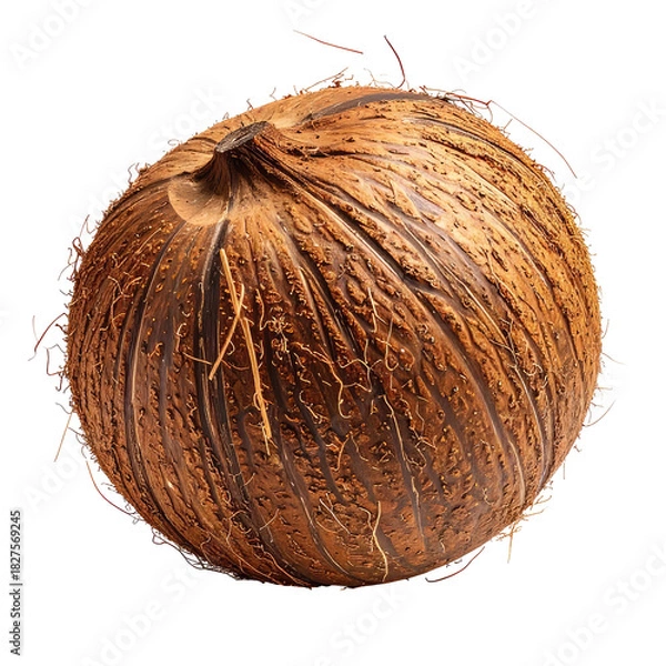 Obraz Whole coconut shell with textured surface on a plain black background