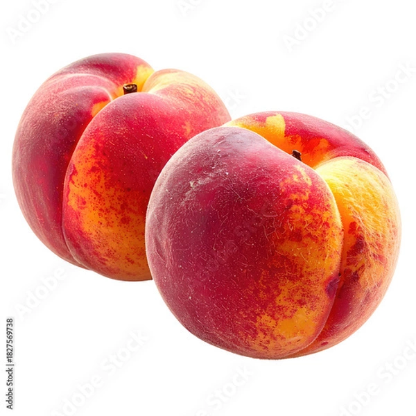 Obraz Two fuzzy peaches display bright colors on a solid background
