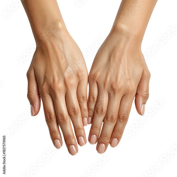 Obraz Two open hands are facing up, slightly touching on the black background