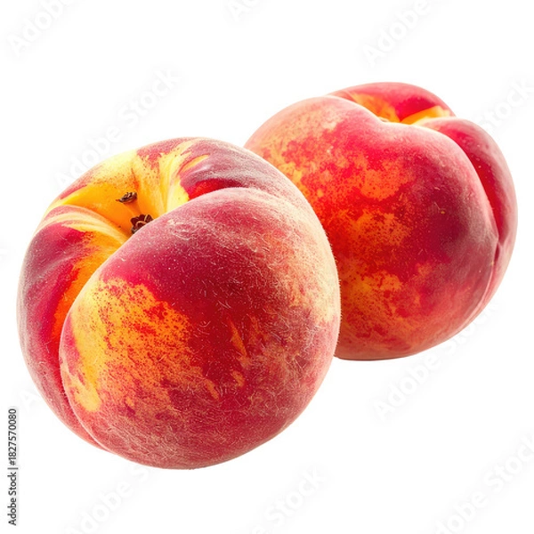 Obraz Two ripe, fuzzy peaches in shades of yellow, red, and orange