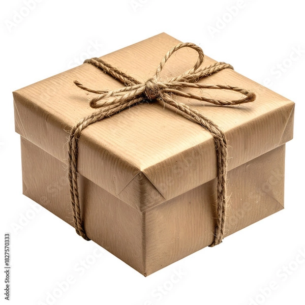Obraz Gift box wrapped in brown paper with twine tied on top in a simple knot