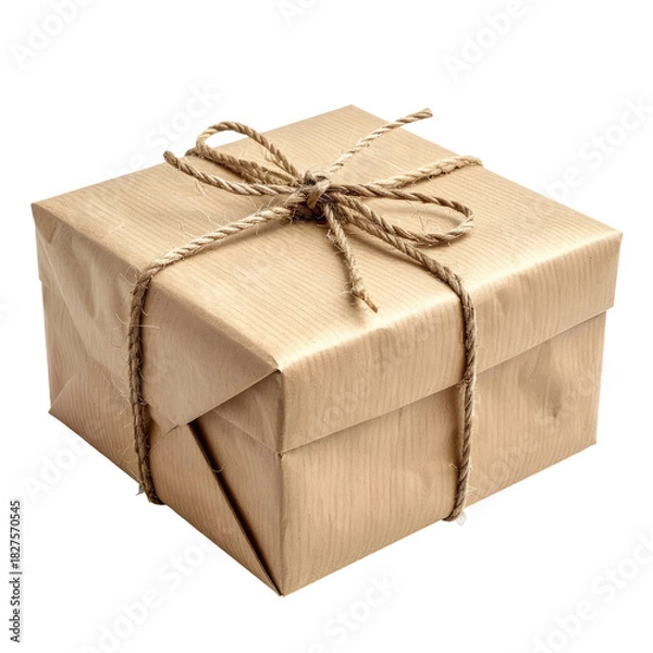 Obraz Wrapped gift Brown paper package tied with rustic twine