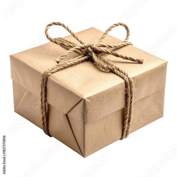 Obraz Gift Box Wrapped in brown paper, secured with rustic twine knot