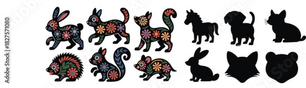 Fototapeta Vector animal illustrations set featuring various wild and domestic creatures for educational or design projects