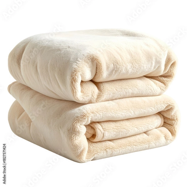 Obraz Folded, cream-colored, fluffy blanket stack, soft and comforting texture