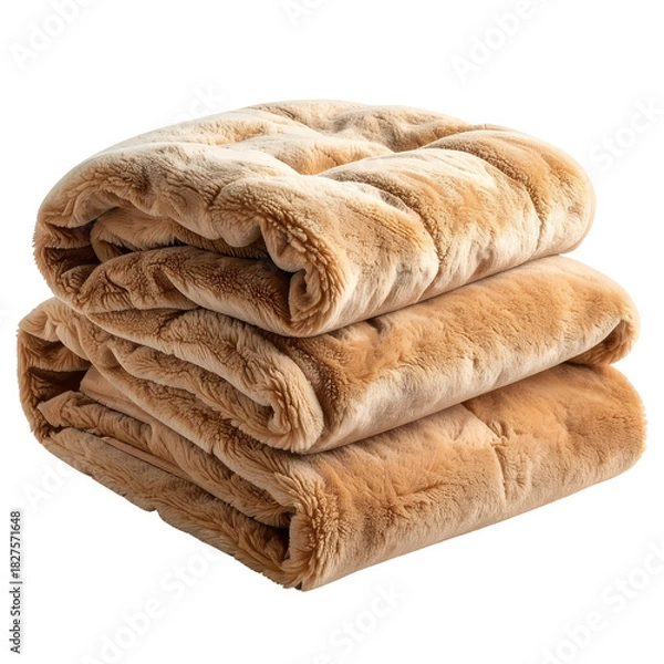 Obraz Folded soft brown plush blanket with quilted pattern on a black backdrop