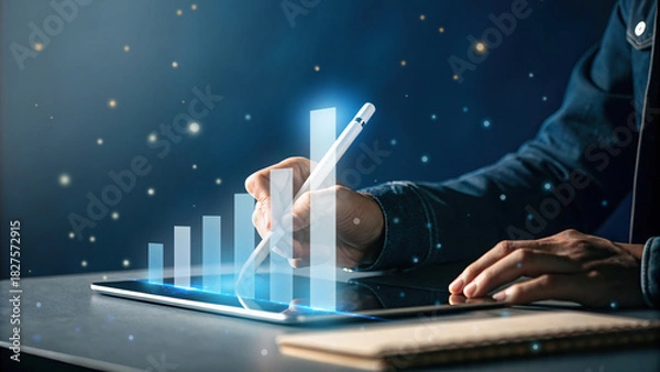 Fototapeta Digital Data Growth Analytics on Tablet with Stylus