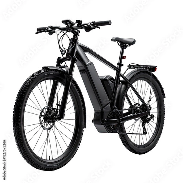 Obraz Sleek black electric bicycle, mountain style, sturdy frame, front head light