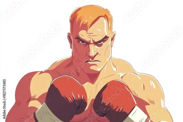 Obraz Cartoon Angry Male Boxer Ready to Fight Isolated on White Background, Vector Illustration.