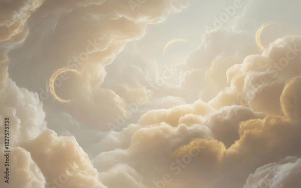 Obraz Golden crescent moons emerge from soft clouds Vector