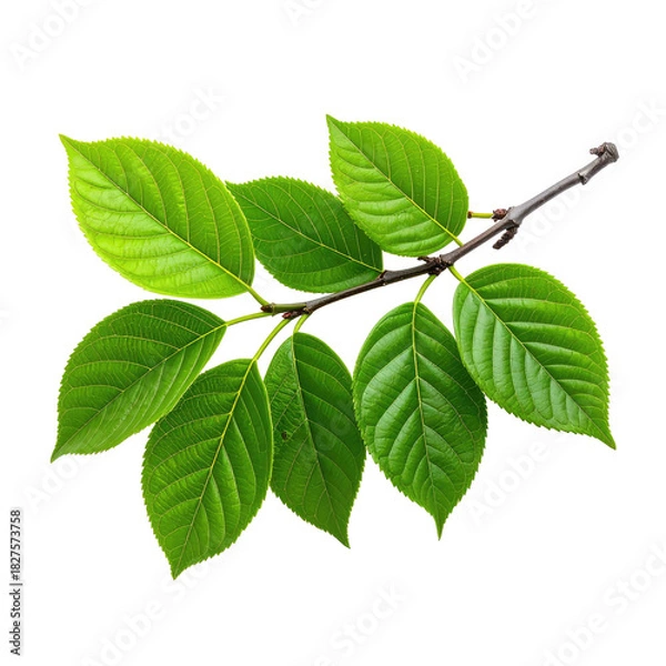 Obraz Branch with lush green leaves on dark backdrop, intricate details