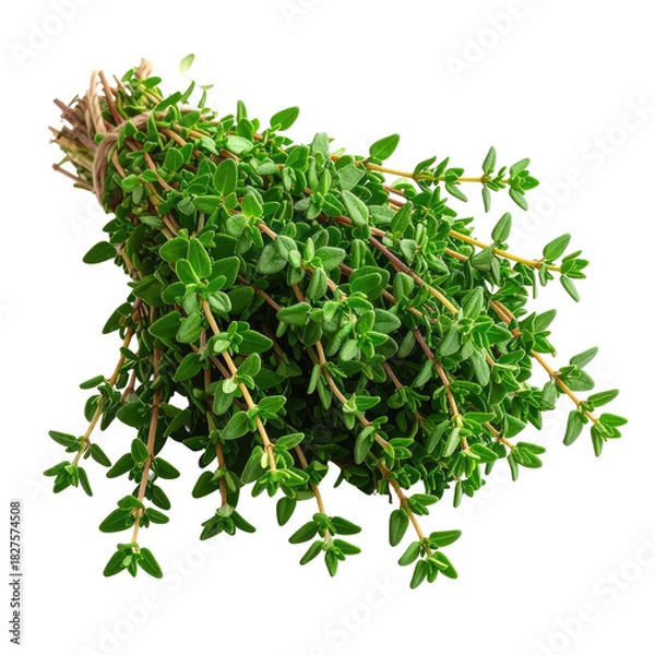 Obraz Fresh thyme bundle tied together; vibrant green leaves and stems visible
