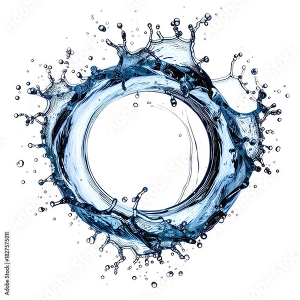 Obraz Water ring explosion with droplet splashes and reflections. Transparent