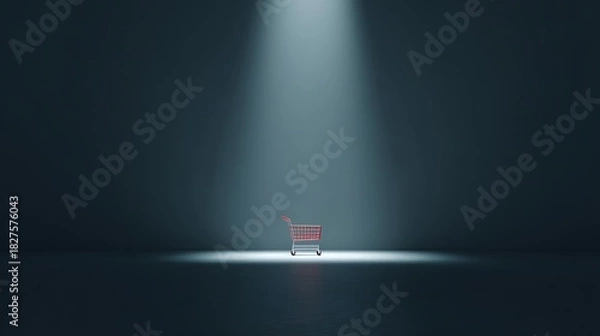 Fototapeta Shopping cart glowing under spotlight minimal design
