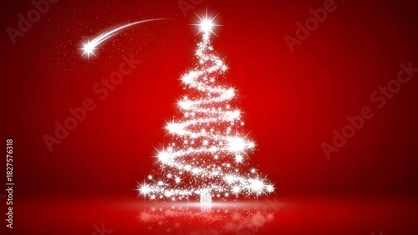 Fototapeta Christmas Tree with stars on red background