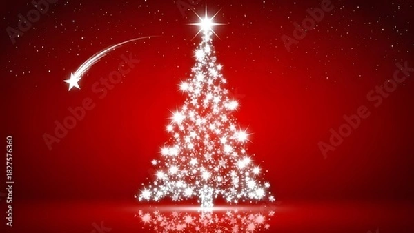 Fototapeta Christmas Tree with stars on red background