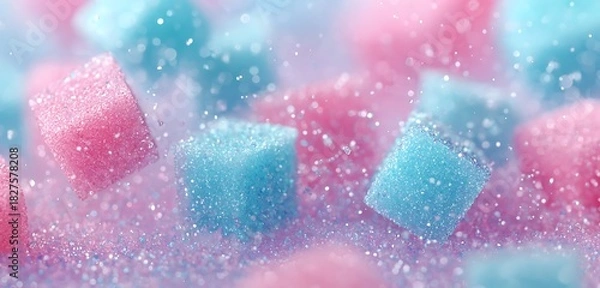 Fototapeta Sparkling sugar crystals on candy background glowing style