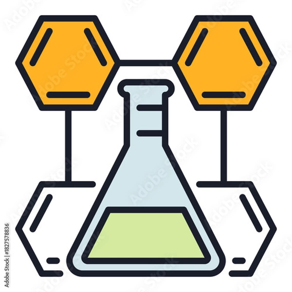 Obraz Chemical Flask with hexagonal molecular formula vector Chemistry colored icon or design element