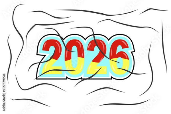 Fototapeta This is a vector image of the 2026 New Year design, suitable for use in New Year designs, calendars, posters, banners, flyers, advertisements, celebrations, ceremonies, activities, stickers, t-shirts,
