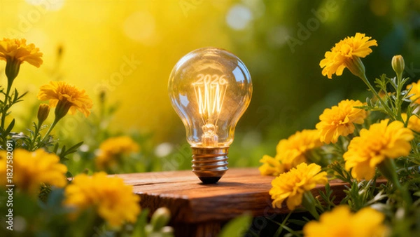Obraz Bright light bulb in nature shows hope for innovation creativity and technology for future of 2026