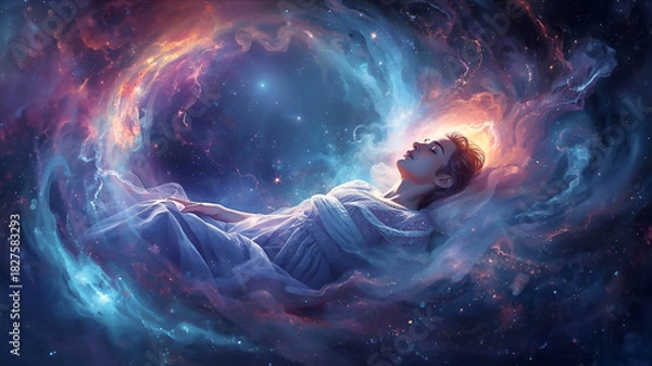 Obraz 夢を見ているイメージ、美しい女性のイラスト