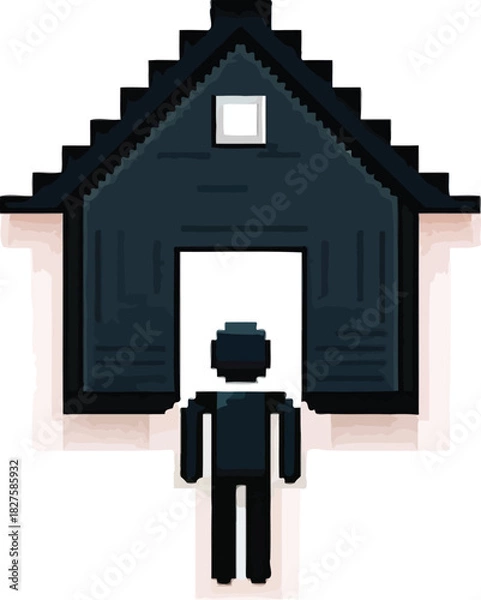 Fototapeta Cartoon icon of a burning building silhouette, a symbol of a real estate business disaster