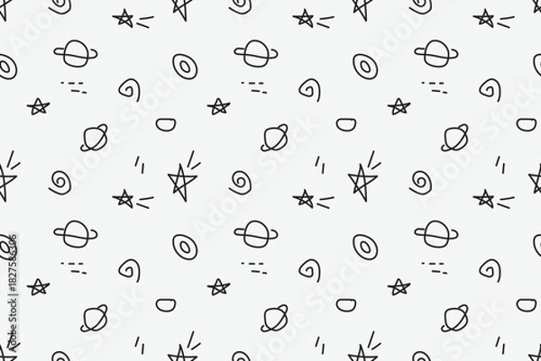 Obraz Hand drawn space doodle pattern with stars planets and cosmic elements