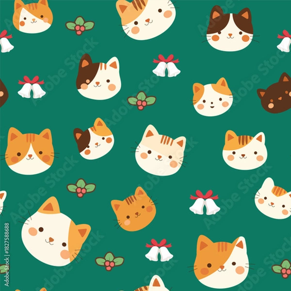 Obraz Seamless pattern with cute cats. Vector illustration in a flat style.