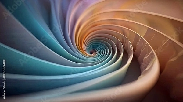 Fototapeta An abstract image featuring a spiral of colorful ribbons, creating a sense of depth and movement. The perspective draws the eye inward, with a focus on artistic