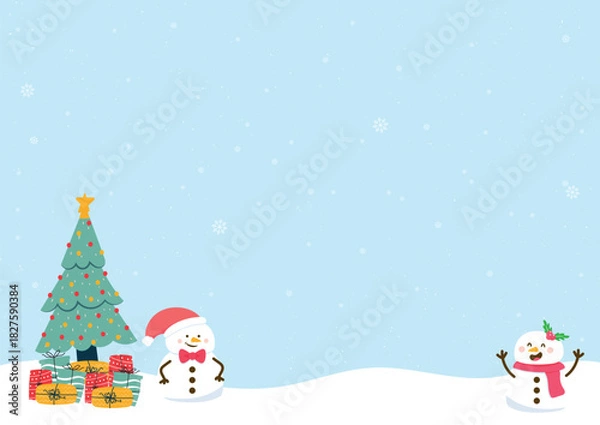 Obraz abstract christmas tree and snowman background vector design