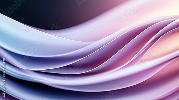 Fototapeta Abstract image of flowing wave forms in shades of purple and blue, with soft lighting creating a sense of movement and depth.
