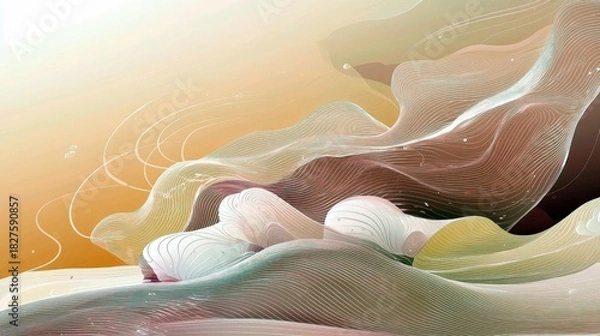 Fototapeta An abstract artwork featuring flowing, wave-like forms in various colors against a gradient background.